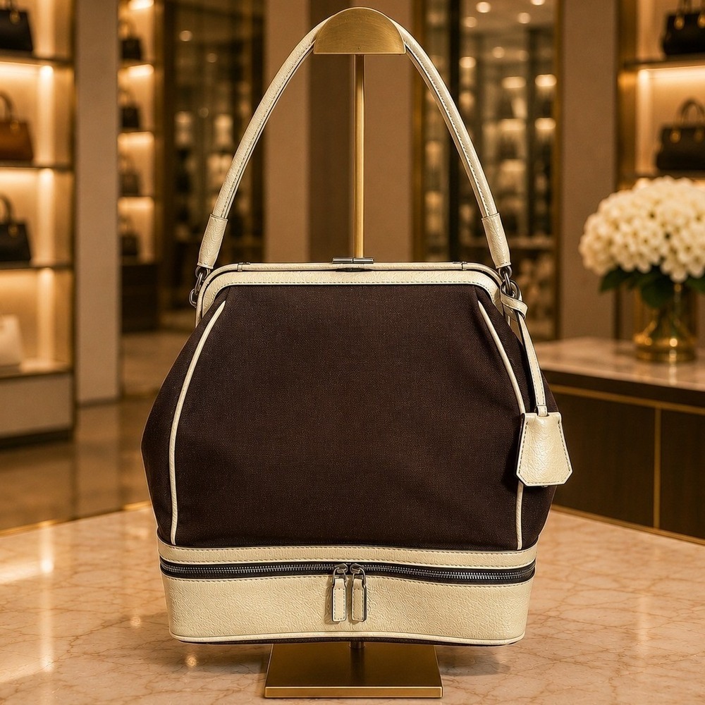 Vintage Prada Canapa Cerniera Bag Brown Beige With COA Made In Italy